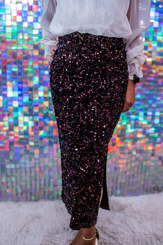 Mocha After Hours Brown Sequin Midi Skirt