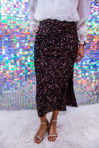 Mocha After Hours Brown Sequin Midi Skirt