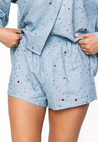 Chambray Multi Rhinestone shorts