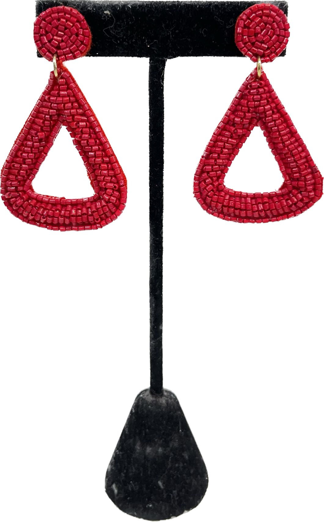 Red Beaded Triangle Earrings