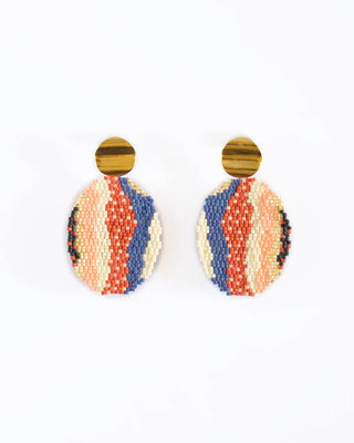 Beaded Handwoven Organic Oval Drop Earrings