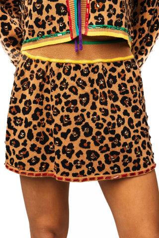 Leopard Rhinestone Knit Skirt