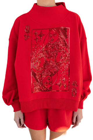 Red Card Logo Mock Neck Sweatshirt - QOS