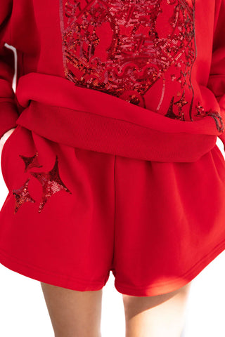 Red Sparkle Logo Shorts - QOS