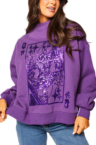 Purple Card Logo Mock Neck Sweatshirt - QOS