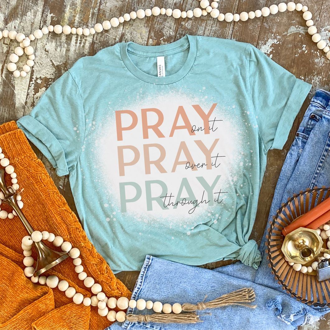 Pray On it Pray Over It  Bleached Shirt - Teal
