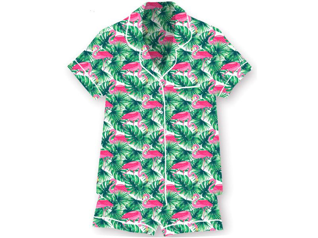 Tropical Paradise Silky Satin Pajama Short Set